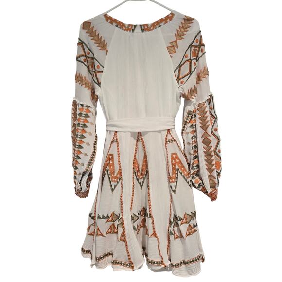 Hale Bob Ravin Embroidered Balloon Sleeve Aztez Tribal Print Mini Dress, Sz S - Picture 4 of 13